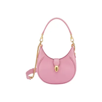 BVLGARI Serpenti Ellipse Cow Leather Shoulder Bag Portable Crossbody Bag Shoulder Bag Women's Flamingo Quartz Pink