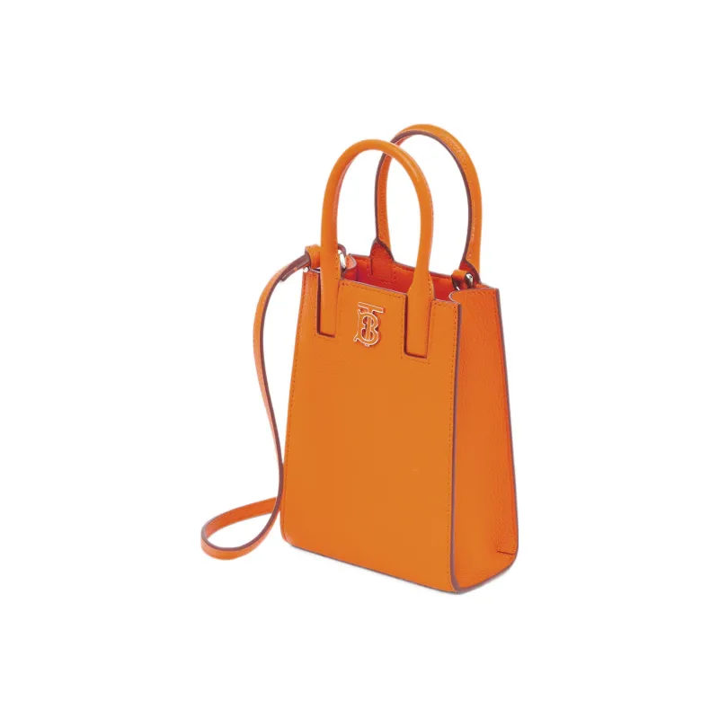 Burberry Monogram Cow Leather Tote Bag Shopping Bag One Shoulder Crossbody Handheld Handbag Extra Small Women's Orange-1