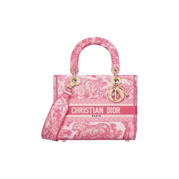 DIOR Lady Dior Fabric Lady Dior Bag, Shoulder Bag, Crossbody Bag, Handbag Medium Size Women's Peony Pink/White