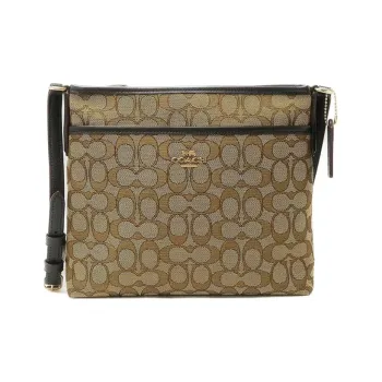 COACH File Classic Monogram Canvas With Leather Shoulder Bag Crossbody Bag Large Size Unisex Khaki & Coffee