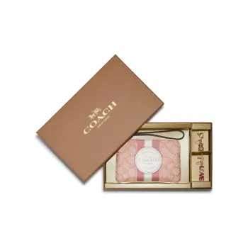COACH Boxed Fabric With Leather Wrist Bag Clutch Gift Box Set Small Size Women's Cherry Blossom Pink