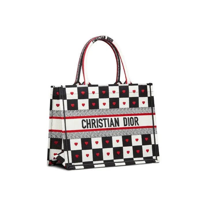 DIOR Canvas Shoulder Bags Tote Bag Shopping Bag Handbag Small Size Women's Black White-1