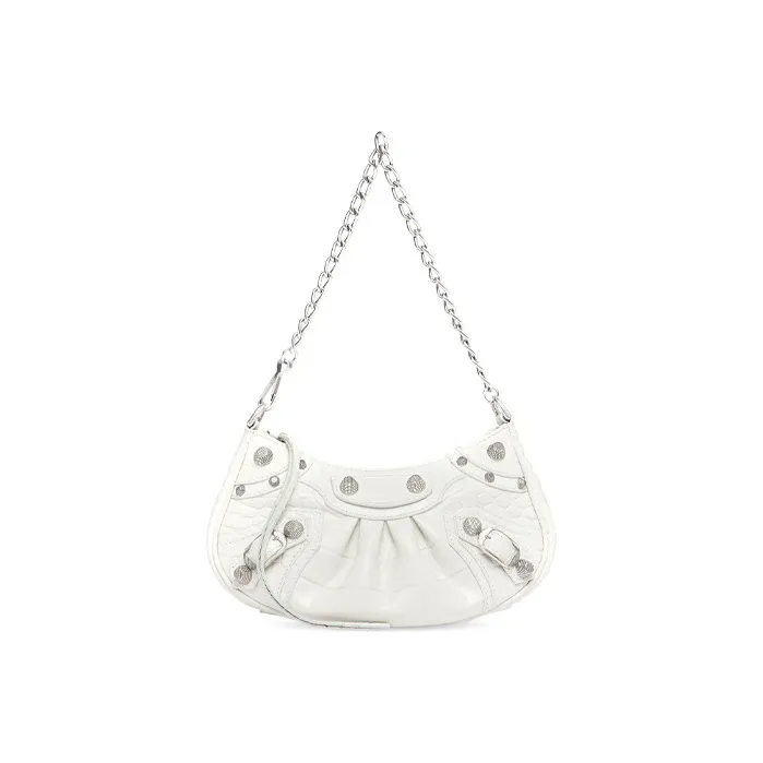 Balenciaga Le Cagole Mini Bag With Chain Crocodile Embossed White-0