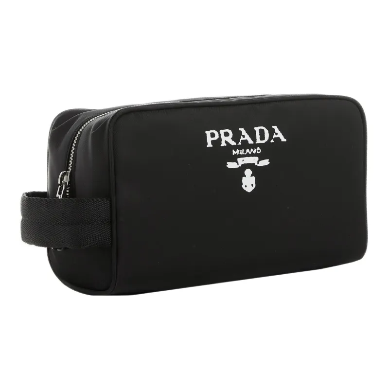 PRADA Recycled Nylon With Patchwork Leather Clutch Makeup Bag Women's Black-1