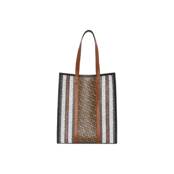 Burberry Monogram Stripe E Canvas Portrait Tote Bag Brown Multi