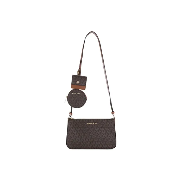 MICHAEL KORS Jet Set Travel Leather Shoulder Bag, Crossbody Bag Women's Dark Brown & Leather Brown-1