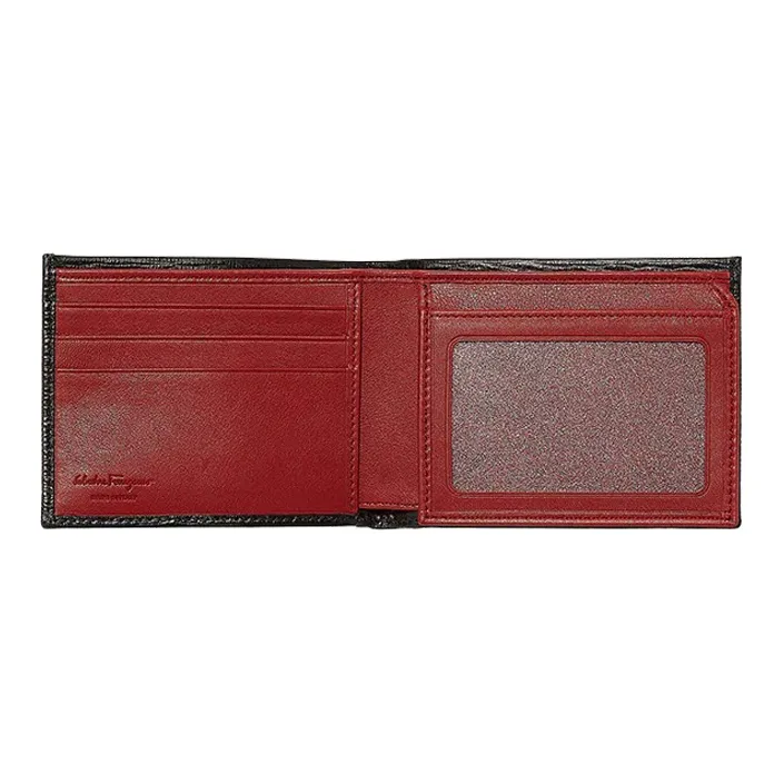 FERRAGAMO GANCINI Stamped Calfskin Wallet Unisex Black-2