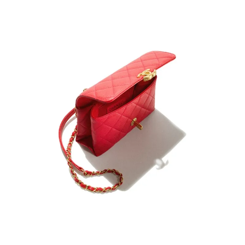 CHANEL 22SS Calfskin Flap Bag One Shoulder Handbag Crossbody Bag Mini Women's Red-2