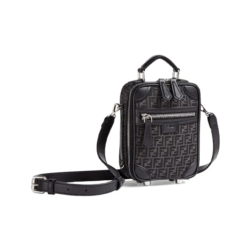 FENDI Polyester Handbag Shoulder Bag Crossbody Bag Mini Men's Black Gray Color-1