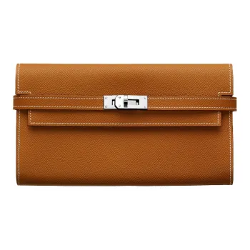 HERMES Kelly Wallet Calfskin Flap Wallet Women's Gold Brown