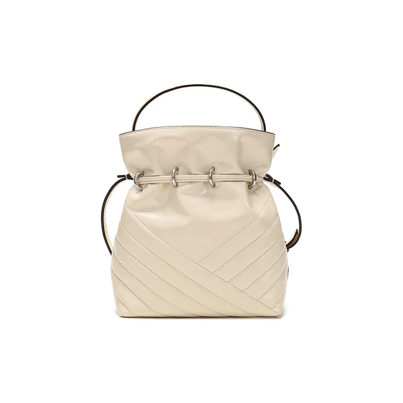 TORY BURCH Kira Leather Bucket Bag One Shoulder Crossbody Handbag Mini Women's Ecru-3