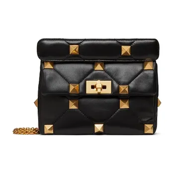 Valentino Roman Stud Sheepskin Portable Crossbody Bag Shoulder Bag Women's Black