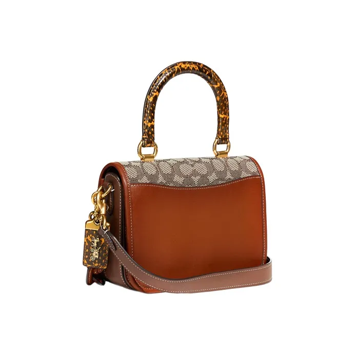 COACH Rogue Leather Small Square Bag, Crossbody Handbag Trumpets Women's Caramel Brown-1
