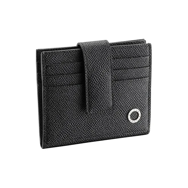 BVLGARI Grained Calfskin Foldable Credit Card Holder Card Wallet Men's Black-0