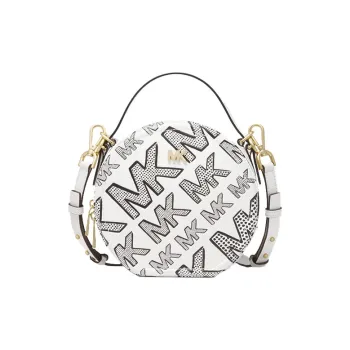 MICHAEL KORS Delaney Cow Leather/Polyester Round Bag Shoulder Bag Crossbody Bag Handbag Medium Size Women's White/Black