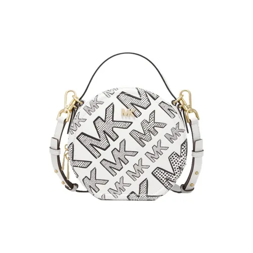 MICHAEL KORS Delaney Cow Leather/Polyester Round Bag Shoulder Bag Crossbody Bag Handbag Medium Size Women's White/Black
