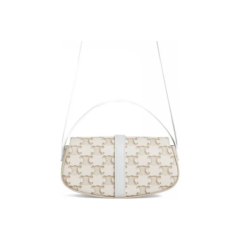 CELINE Triomphe Cow Leather Baguette Bag, Shoulder Bag, Handbag Women's Candy/White-1