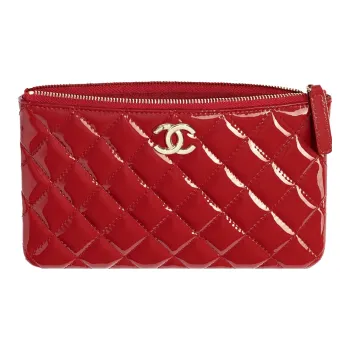 CHANEL Patent Leather Carry Bag Trumpets Women's Red