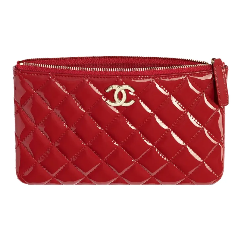 CHANEL Patent Leather Carry Bag Trumpets Women's Red-0