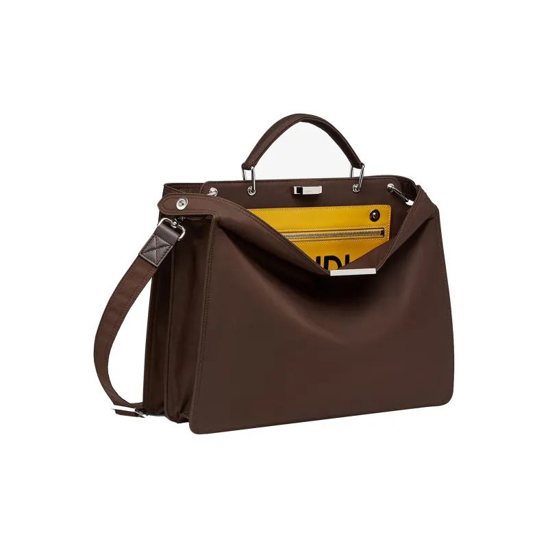 FENDI Peekaboo ISeeU Nylon Shoulder Bag Crossbody Bag Handbag Medium Size Men's Dark Brown-1