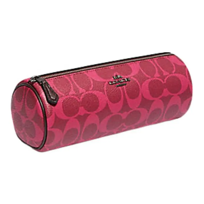COACH Leather Pvc Pen Holder Bag, Makeup Bag, Pillow Bag Medium Size Women's Watermelon Red Monogram-0