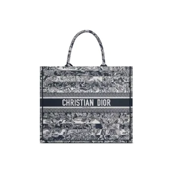 DIOR BookTote Stripes Jungle Large Capacity Tote Bag Shopping Bag Handbag Large Size Women's Blue