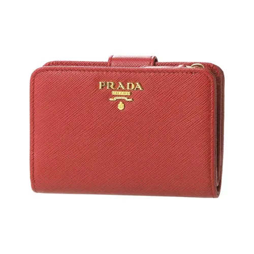 PRADA Cow Leather Clutch Wallet Women's Red