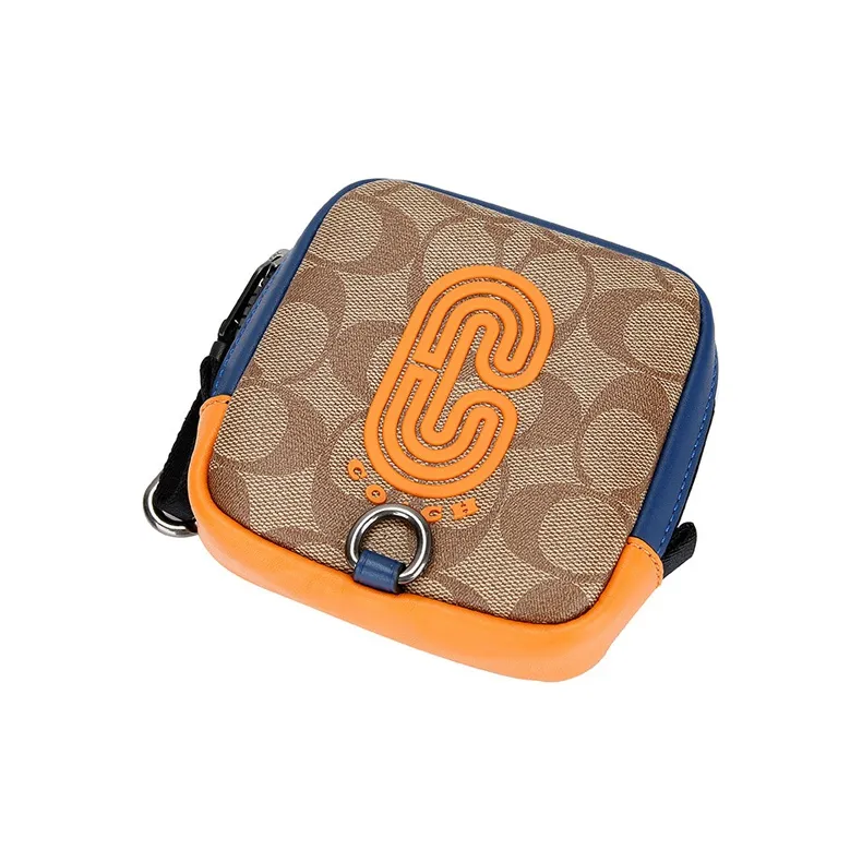 COACH Canvas Camera Bag Coin Purse, Clutch Men's Khaki Brown Multicolor-1