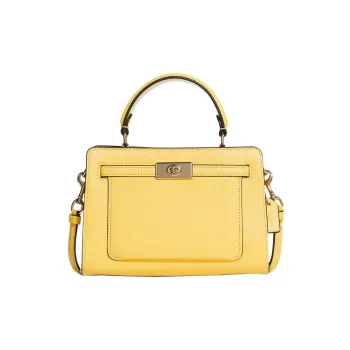 COACH Lane Pebbled Leather Clutch, Shoulder Bag, Crossbody Bag Medium Size Women's Yellow