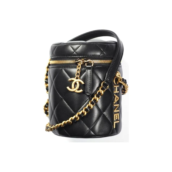 CHANEL Lambskin Cylinder Bag, Shoulder Bag, Crossbody Bag, Handbag, Makeup Bag Women's Black-0