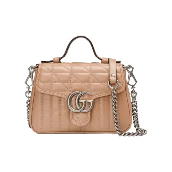 GUCCI GG Marmont Leather Handbag Shoulder Bag Crossbody Bag Mini Women's Rose Beige Milk Tea Beige
