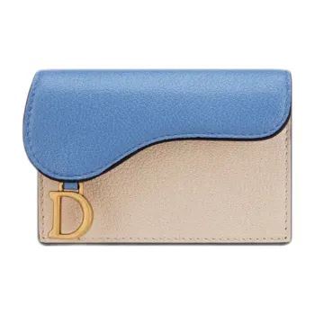 DIOR Saddle Sheepskin Coin Purses Card Holders Regular Women's Beige/Klein Blue