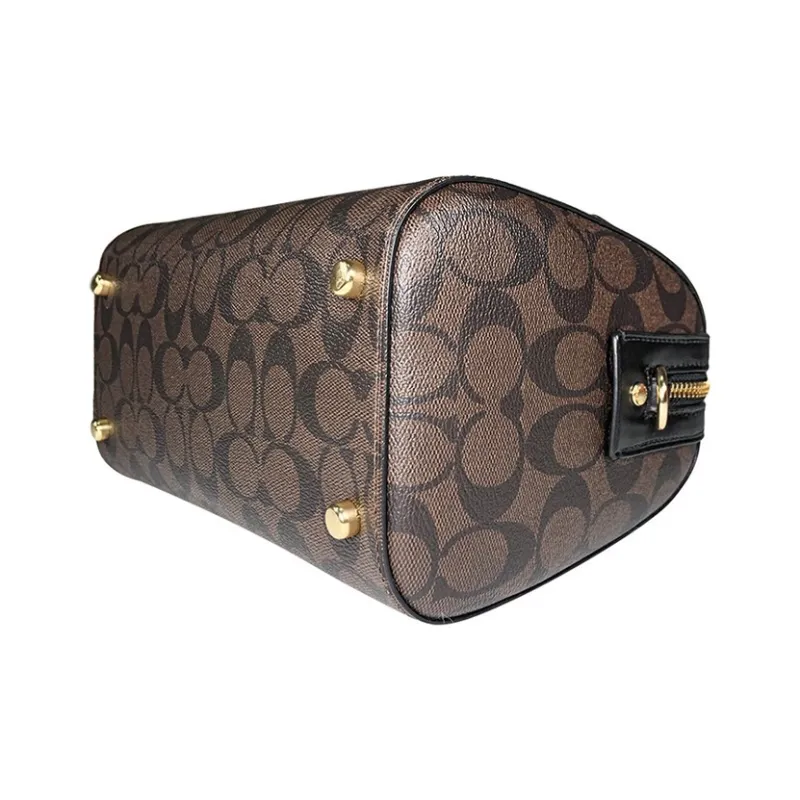 COACH Rowan Coated Canvas With Smooth Leather Boston Bag, Handbag, Shoulder Bag, Crossbody Bag Tubas Women's Dark Brown-3