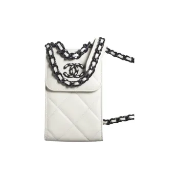 CHANEL 21K Winter Diamond Pattern Crossbody Cell Phone Pouch Women's Black White