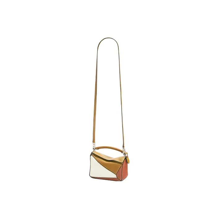 LOEWE Puzzle Cow Leather Geometric Bag Portable Crossbody Bag Shoulder Bag Mini Women's White/Brown-3