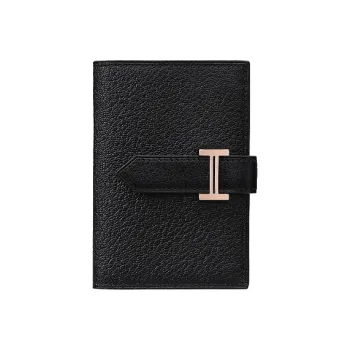 HERMES Bearn Sheepskin Wallet Mini Unisex Black