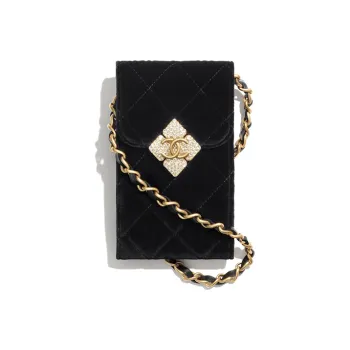 CHANEL Crystal Crossbody Bag With Cell Phone Pouch Women's Black