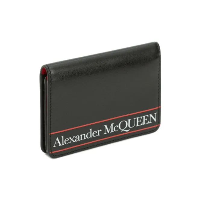 Alexander McQueen Cow Leather Business Card Holder Men's Black/Red-1