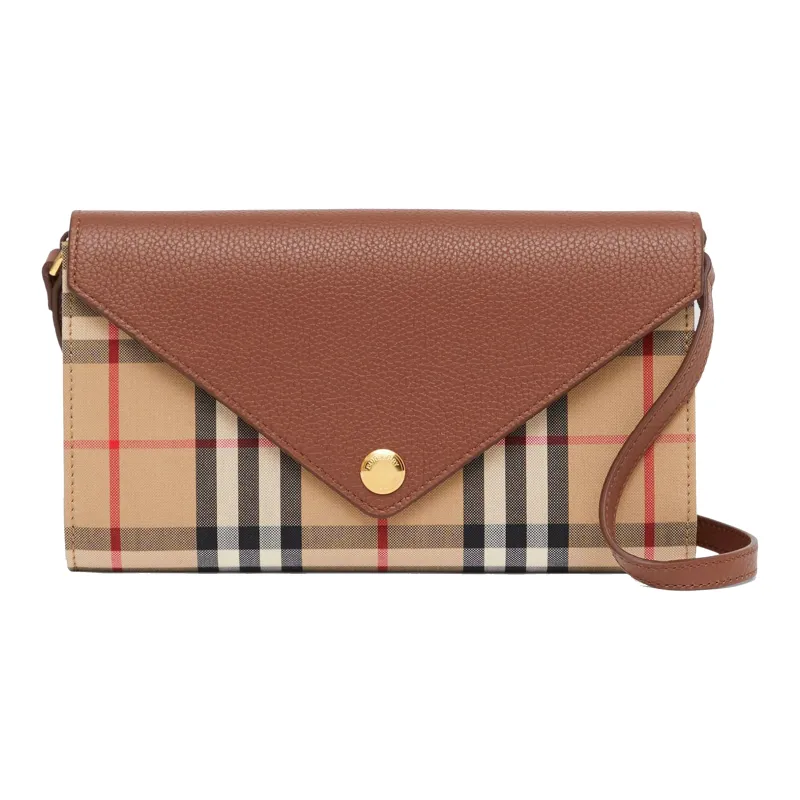 Burberry Vintage Fabric With Leather Crossbody Bag, Shoulder Bag Women's Burgundy & Tan-0