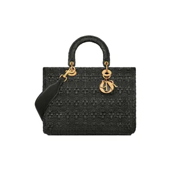 DIOR Lady Dior Sheepskin Dior Bag Shoulder Bag Handbag Large Size Unisex Black