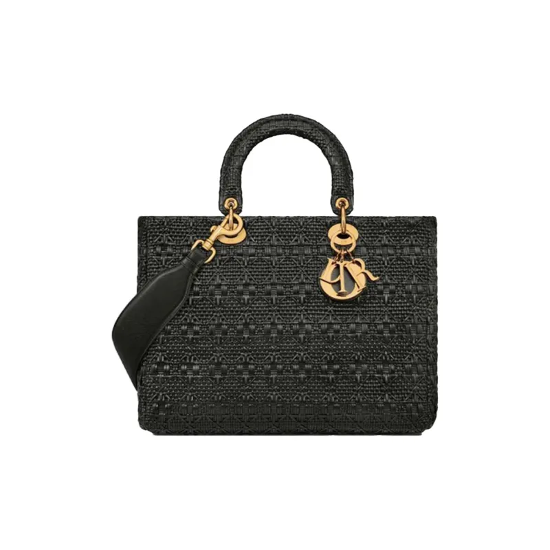 DIOR Lady Dior Sheepskin Dior Bag Shoulder Bag Handbag Large Size Unisex Black-0