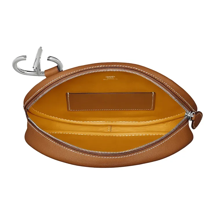 HERMES Cow Leather Crossbody Bag, Fanny Pack Unisex Gold Brown-2