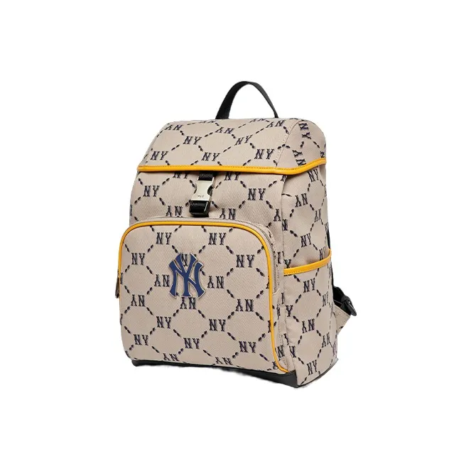 MLB Monogram Collection Polyester Artificial Leather Bonded Laptop Backpack Regular Unisex Beige-1
