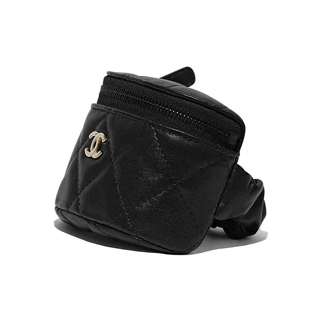 CHANEL Lambskin Zipper, Elastic String Wristband Coin Purse Women's Black-1