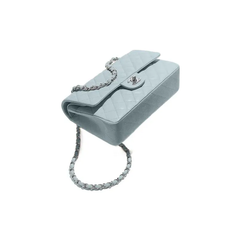 CHANEL 21K Winter Classic Flap CF Calfskin Flap Bag, One Shoulder Handbag, Crossbody Bag Medium Size Women's Light Blue-2