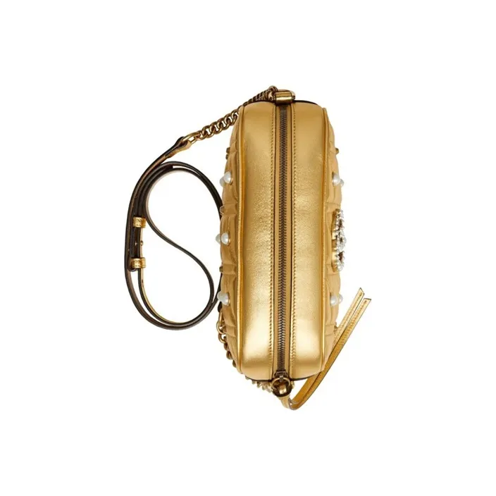 GUCCI GG Marmont Quilting Leather Camera Bag Shoulder Bag Crossbody Bag Small Size Women's Gold-5