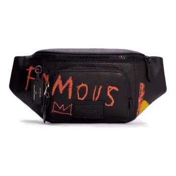 COACH Jean Michel Basquiat Collaboration Track Leather Crossbody Bag, Sling Bag, Fanny Pack Large Size Men's Black