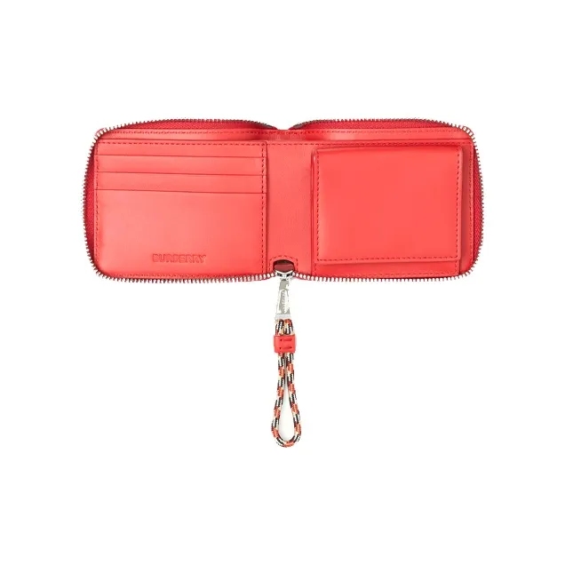 Burberry Horseferry Leather Full Zip Closure Money Clip Zip Closure Pouch Wallet Unisex Red/White-3