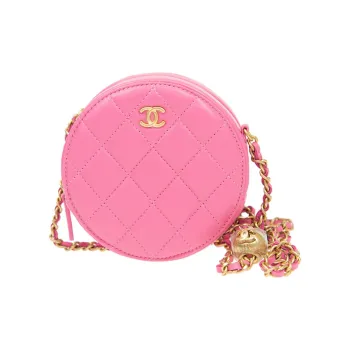 CHANEL Sheepskin Round Bag, Shoulder Bag, Crossbody Bag Women's Pink