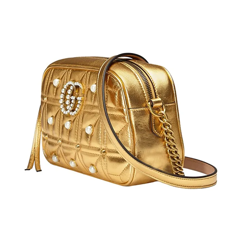 GUCCI GG Marmont Quilting Leather Camera Bag Shoulder Bag Crossbody Bag Small Size Women's Gold-1